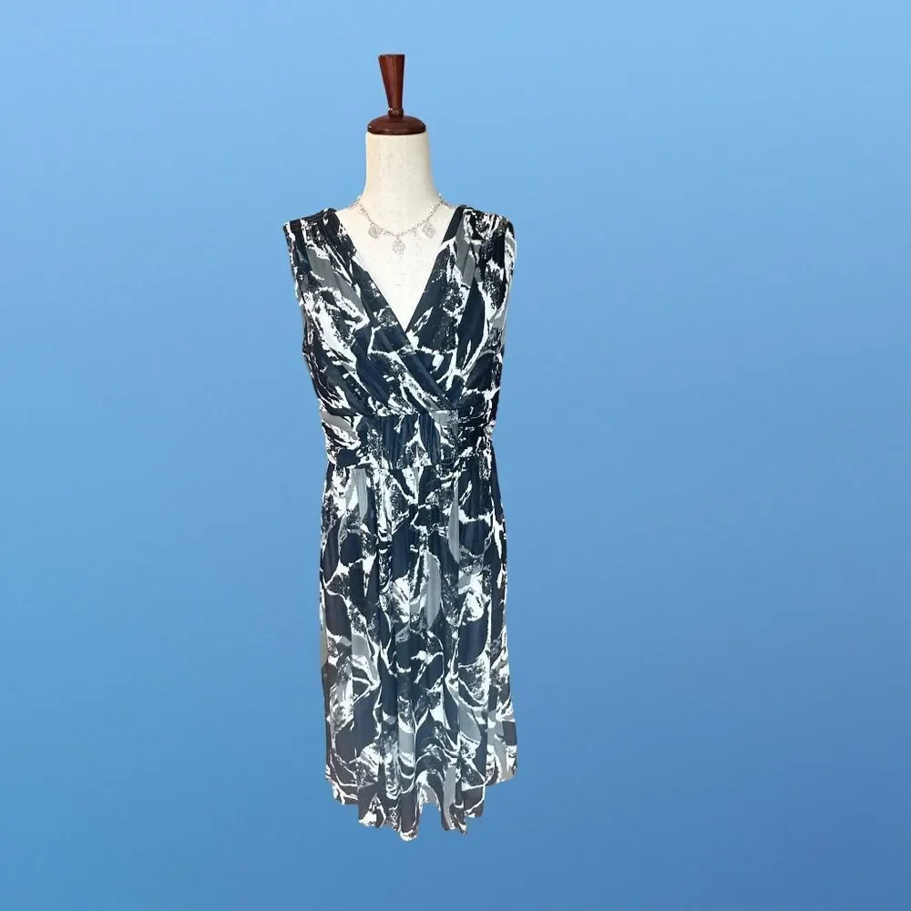 Coldwater Creek Sleeveless Crossover Midi Dress Black/Blue/White